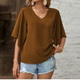 thumbnail image 1 of Fartey Womens Summer Flutter Sleeve Tops Dressy Casual V Neck Shirts Loose Flowy Elbow Sleeve Tunic Blouse Trendy Going Out T Shirts Coffee XXL, 1 of 7