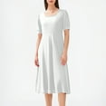 thumbnail image 1 of Fartey Womens Summer Short Sleeve Midi Dresses Elegant Square Neck Dress Fashion Solid Color A-Line Dresses Business Casual Work Dress White L, 1 of 7