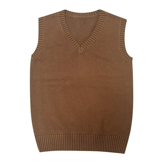 Fartey Womens Sweater Vest Dressy Casual V Neck Pullover Knitwear Vest Fall Sleeveless Knitted Sweater Fashion Solid Color Sweaters Coffee L