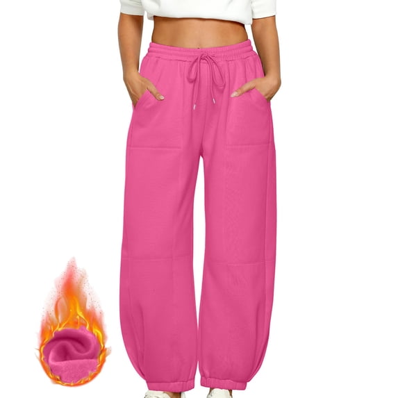 Fartey Womens Sweatpants Fall Fleece Wide Leg Jogger Pants Oversized Winter Thermal Drawstring High Waist Pants Simple Solid Color Sweatpant 2025 Hot Pink 2XL