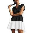 thumbnail image 1 of Fartey Womens Sweatshirt Dresses Summer Short Sleeve V Neck Sun Dress Loose Casual Button Down Lapel Collar Dress Oversized Patchwork Mini Dress Black S-2XL, 1 of 8