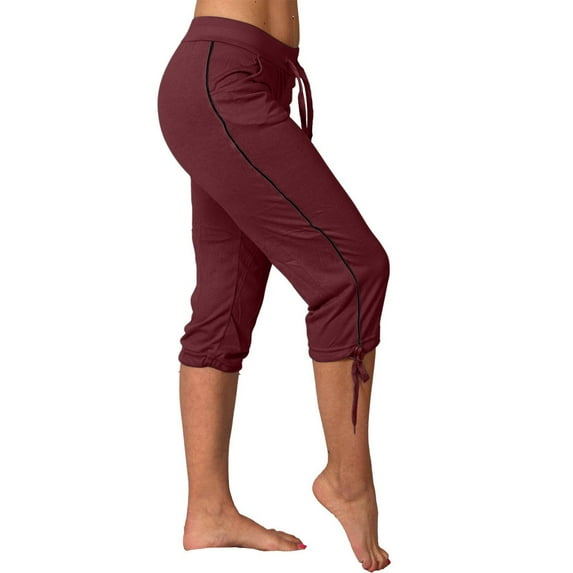 Fartey Womens Tie Leg Capri Pants Solid Color Drawstring High Waisted Sweatpants Lightweight Comfy Beach Holiday Joggers Trousers with Pockets