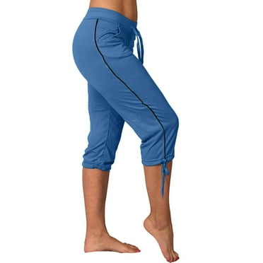 Fartey Womens Tie Leg Capri Pants Solid Color Drawstring High Waisted Sweatpants Lightweight Comfy Beach Holiday Joggers Trousers with Pockets
