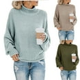 thumbnail image 1 of Fartey Womens Turtleneck Sweaters Oversized Batwing Long Sleeve Crewneck Knit Tops Loose Casual Drop Shoulder Chunky Pullover Sweater Army Green M, 1 of 6