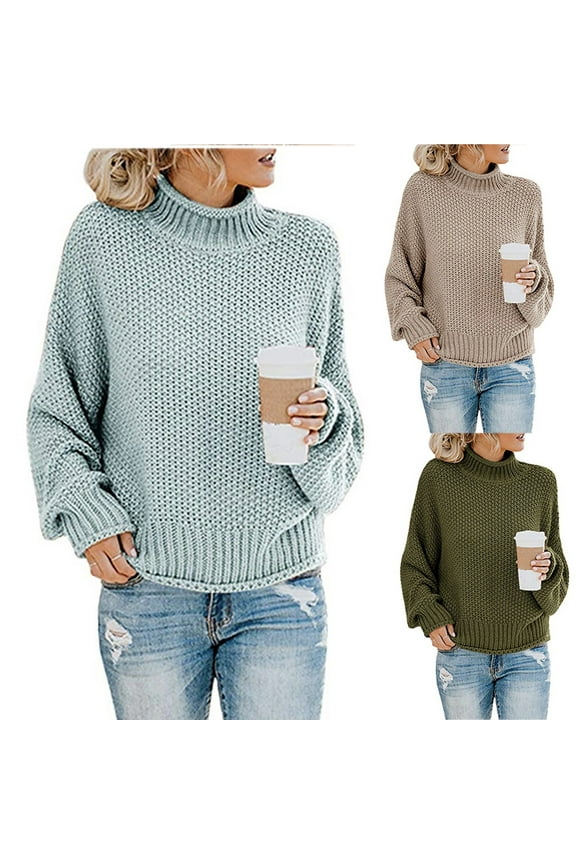 Womens Turtleneck Sweaters Oversized Batwing Long Sleeve Crewneck Knit Tops Loose Casual Drop Shoulder Chunky Pullover Sweater Mint Green XL