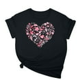 thumbnail image 1 of Fartey Womens Valentine's Day T Shirts Cute Heart Florals Graphic Tees Summer Casual Short Sleeve Top Loose Fit Crew Neck Blouses Soft Comfy Holiday Tops Black S-3XL, 1 of 2