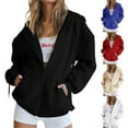 thumbnail image 1 of Fartey Womens Zip Up Hoodies Oversized Fall Long Sleeve Sweatshirts Fashion Simple Solid Color Drawstring Hooded Sweatshirts Y2k Preppy Jackets with Pockets Black S-2XL, 1 of 1