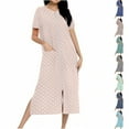 thumbnail image 1 of Fartey Womens Zipper Front Nightdress Long Robes Stars Print Short Sleeve Nightgowns Loose Casual Crew Neck Loungewear with Pockets Blue L, 1 of 8
