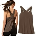 thumbnail image 1 of Fartey Workout Tank Top for Women Cross Backless Athletic Tops Summer Racerback Shirt Solid Color Running Gym Tanks Soft Comfy Yoga Tops Coffee XL, 1 of 4