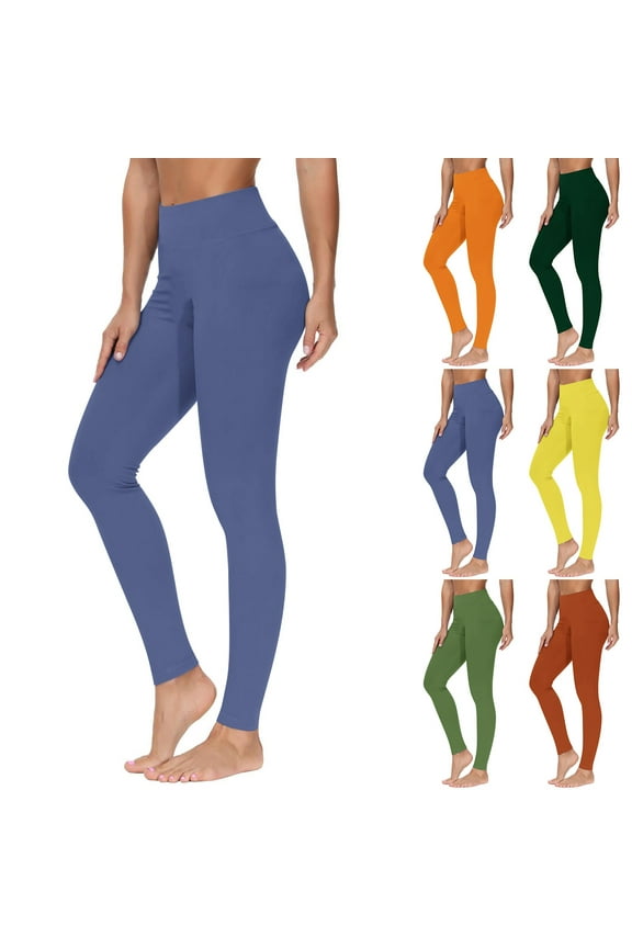 Yoga Leggings for Women Casual High Waisted Leggings Tummy Control Seamless Gym Leggings Solid Color Workout Yoga Pants Orange M