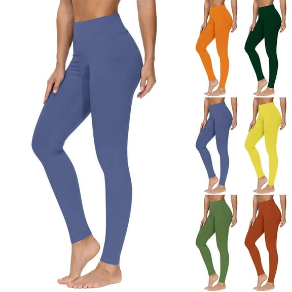 Fartey Yoga Leggings for Women Casual High Waisted Leggings Tummy Control Seamless Gym Leggings Solid Color Workout Yoga Pants Orange S