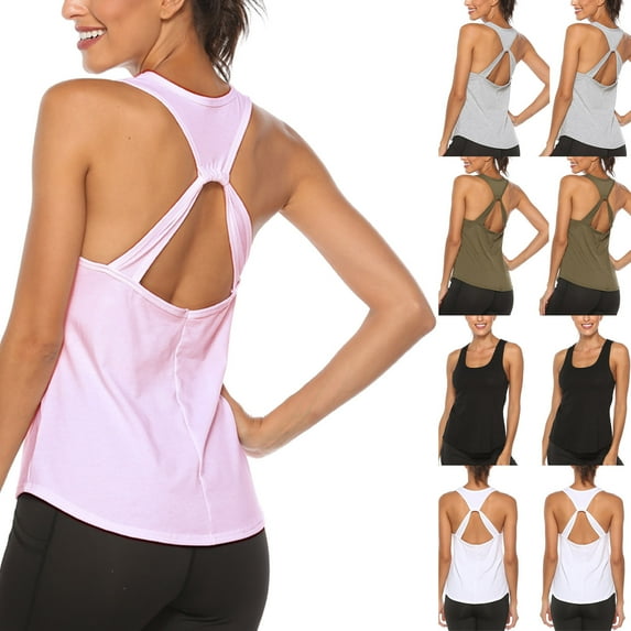 Fartey Yoga Tank Tops for Women Trendy Sleeveless Backless Shirt Summer Going Out Workout Running Top Solid Color Hiking Shirts Black L