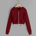 thumbnail image 1 of Fartey Zip Up Hoodies for Women Plus Size Cropped Long Sleeve Sweatshirts Jackets Trendy Y2k Crop Sweatshirt with Pockets Teen Girls Clothes Wine XXL, 1 of 5