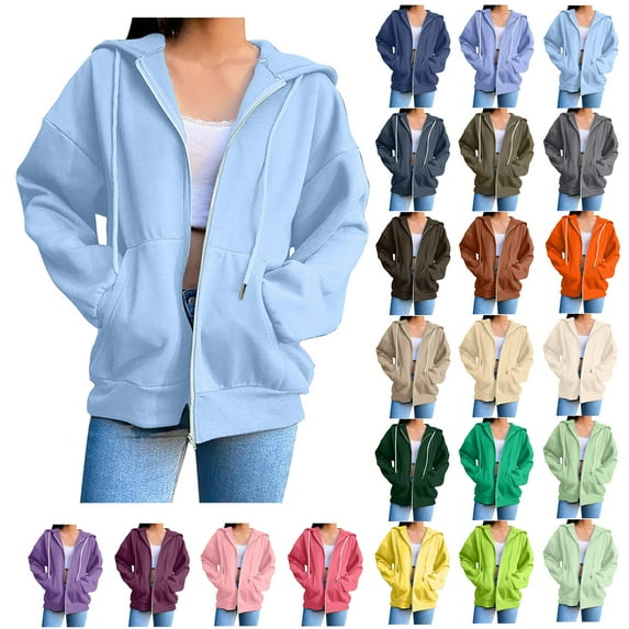 Fartey Zip Up Hoodies for Women Trendy Oversized Long Sleeve Sweatshirts Loose Casual Solid Color Hooded Jackets with Pockets Mint Green L