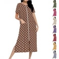 thumbnail image 1 of Fartey Zipper Front Robes for Women Loose Casual Short Sleeve Crew Neck House Coat Funny Polka Dots Print Nightgown Lightweight Long Loungewear with Pockets Blue S, 1 of 8