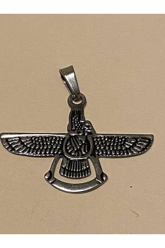 Farvahar, Nice Syrus The Great, New Necklace Stainless Steel Material, Gift, Pendant, Mascot, Ancient, Chain, Ahura Mazda, Color: Silver, Size 1.5"