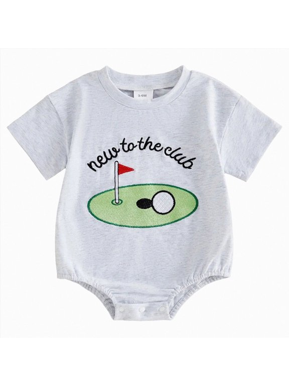 Baby Boy Golf Clothes Newborn New To The Club Bubble Romper Bodysuit Short Sleeve Golf Onesie Cute Summer Outfits