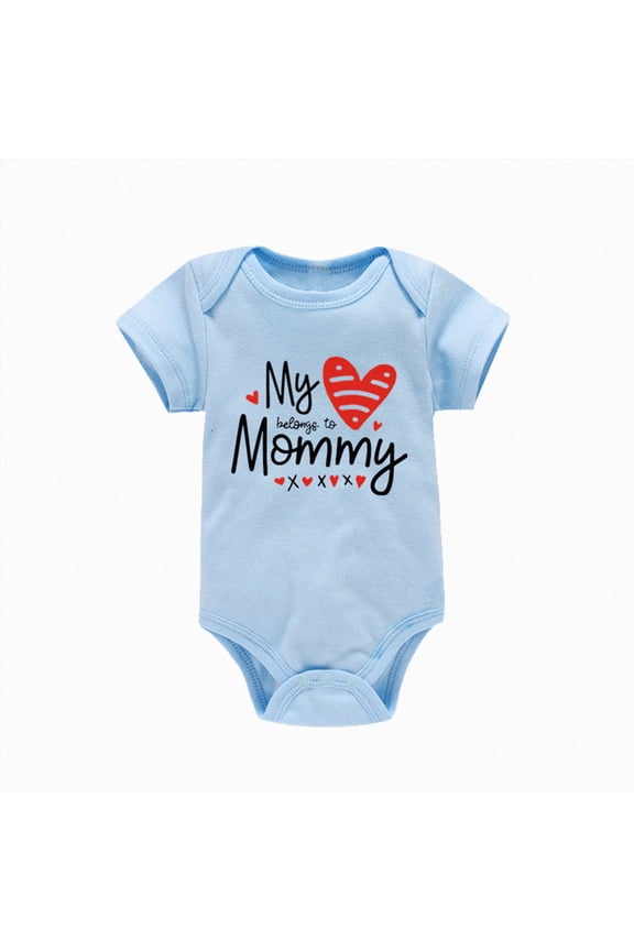 Baby Boys Romper My belongs to Mommy Heart Print Short Sleeve Jumpsuit Toddler Kids Outfit 3 6 9 12 18 24 Months