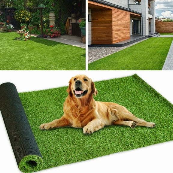 Fas Home Artificial Grass Turf 8' x 39' Indoor Outdoor, 0.8 Inch Pile Height Fake Grass Realistic Synthetic Grass with Drain Holes Grass Carpet Pet Grass for Patio Garden Lawn Landscape Balcony