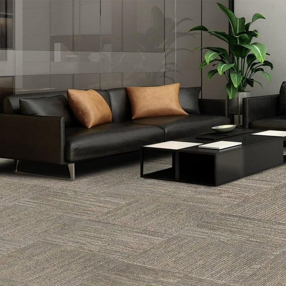 Fas Home Carpet Floor Tiles 24” x 24” Commercial Carpet Squares 18 Pcs Peel and Stick Non-Slip Office Soft Tiles DIY Installation for Living Room Bedroom Study Hotel, Khaki