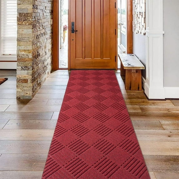 Fas Home Runner Rugs 2FTX14FT Indoor Outdoor Hallway Runner with Rubber Backing Non-Slip Carpet Washable Area Rugs Custom Sizes for Entryway Kitchen Laundry Room Balcony Patio Red