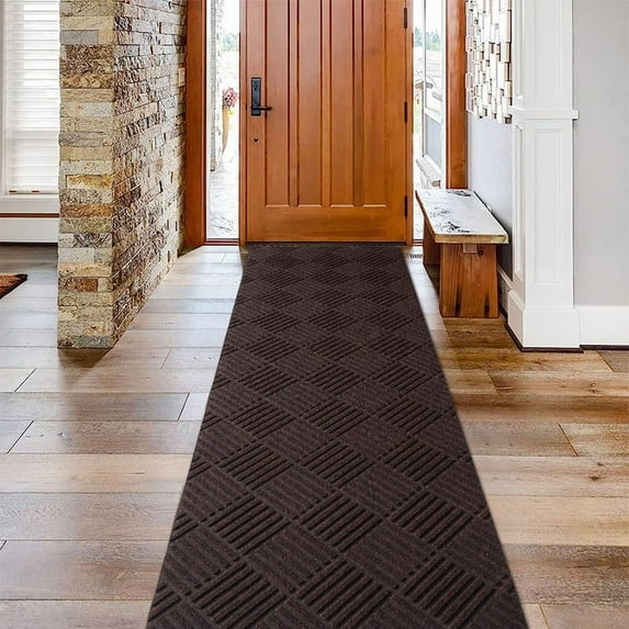 Fas Home Runner Rugs 2FTX35FT Indoor Outdoor Hallway Runner with Rubber Backing Non-Slip Carpet Washable Area Rugs Custom Sizes for Entryway Kitchen Laundry Room Balcony Patio Brown