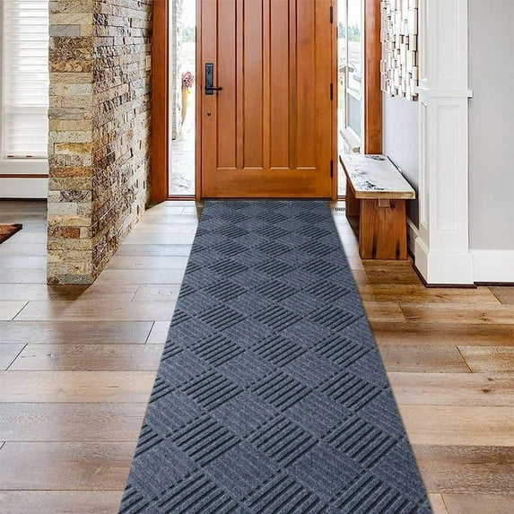 Fas Home Runner Rugs 4FTX30FT Indoor Outdoor Hallway Runner with Rubber Backing Non-Slip Carpet Washable Area Rugs Custom Sizes for Entryway Kitchen Laundry Room Balcony Patio Grey
