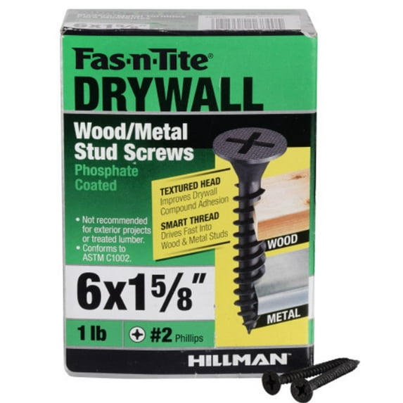 Fas-N-Tite 48855 Smart Thread Drywall Screw (6 x 1-5/8"), #2 Phillips - 1-lb Box / 190 PC