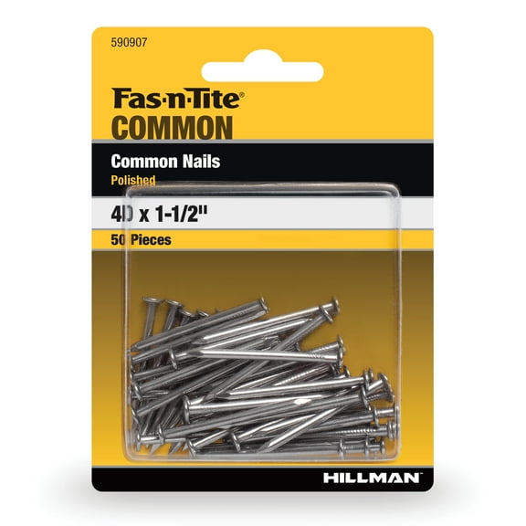 Fas-n-tite Common Nails, 4D x 1-1/2", Steel, Polished, Gray, Interior Nails, 50 pack