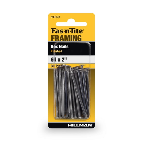 Fas-n-tite Box Nails, 6D x 2", Steel, Polished, Gray, Interior Framing Nails, 30 pack