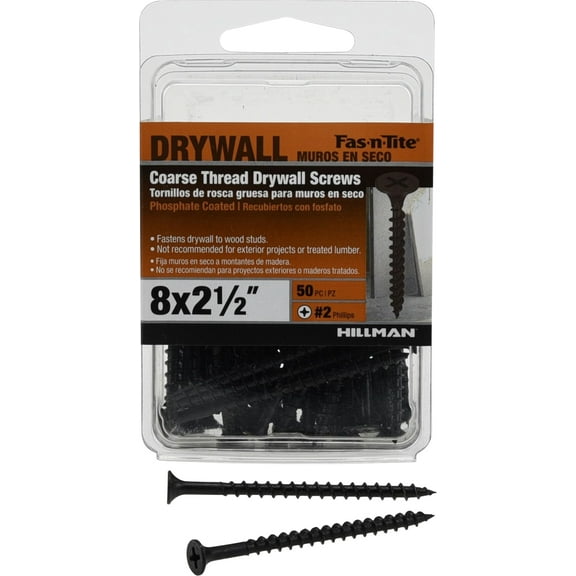 Fas-N-Tite, Coarse Thread Drywall Screw #8 x 2.5", Steel, 50 Pieces