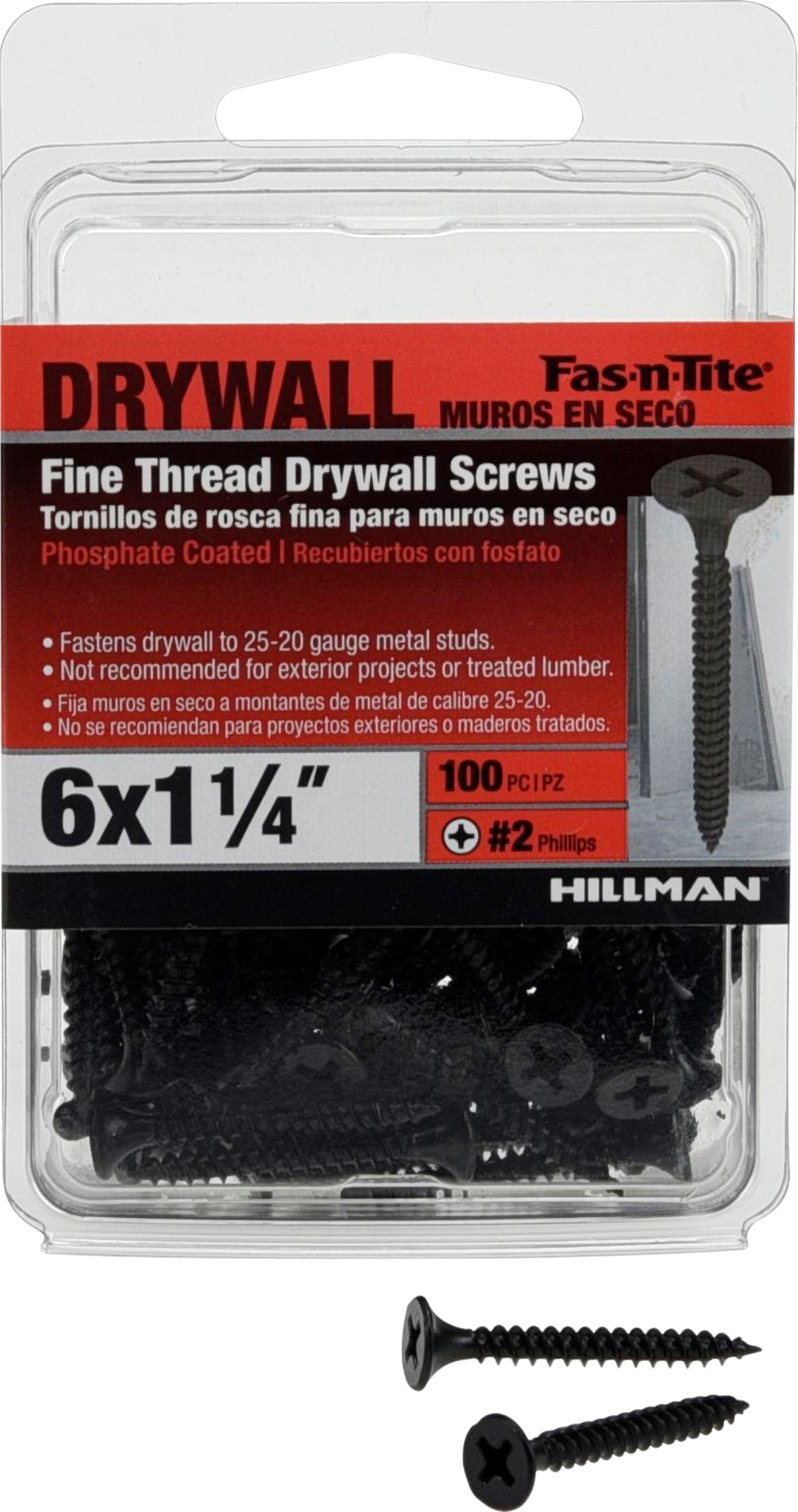Fas-n-Tite Fine Thread Drywall Screws, #6 x 1-1/4" Interior Screws, Phillips, 100 pack