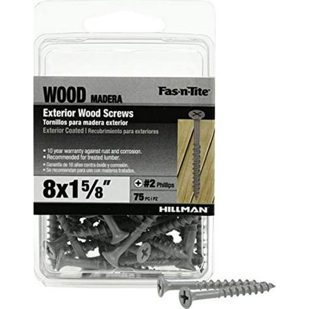 Fas-n-Tite Deck and Fence Wood Screws, #8 x 1-5/8", Steel, Epoxy, Phillips, Gray, 75 pack