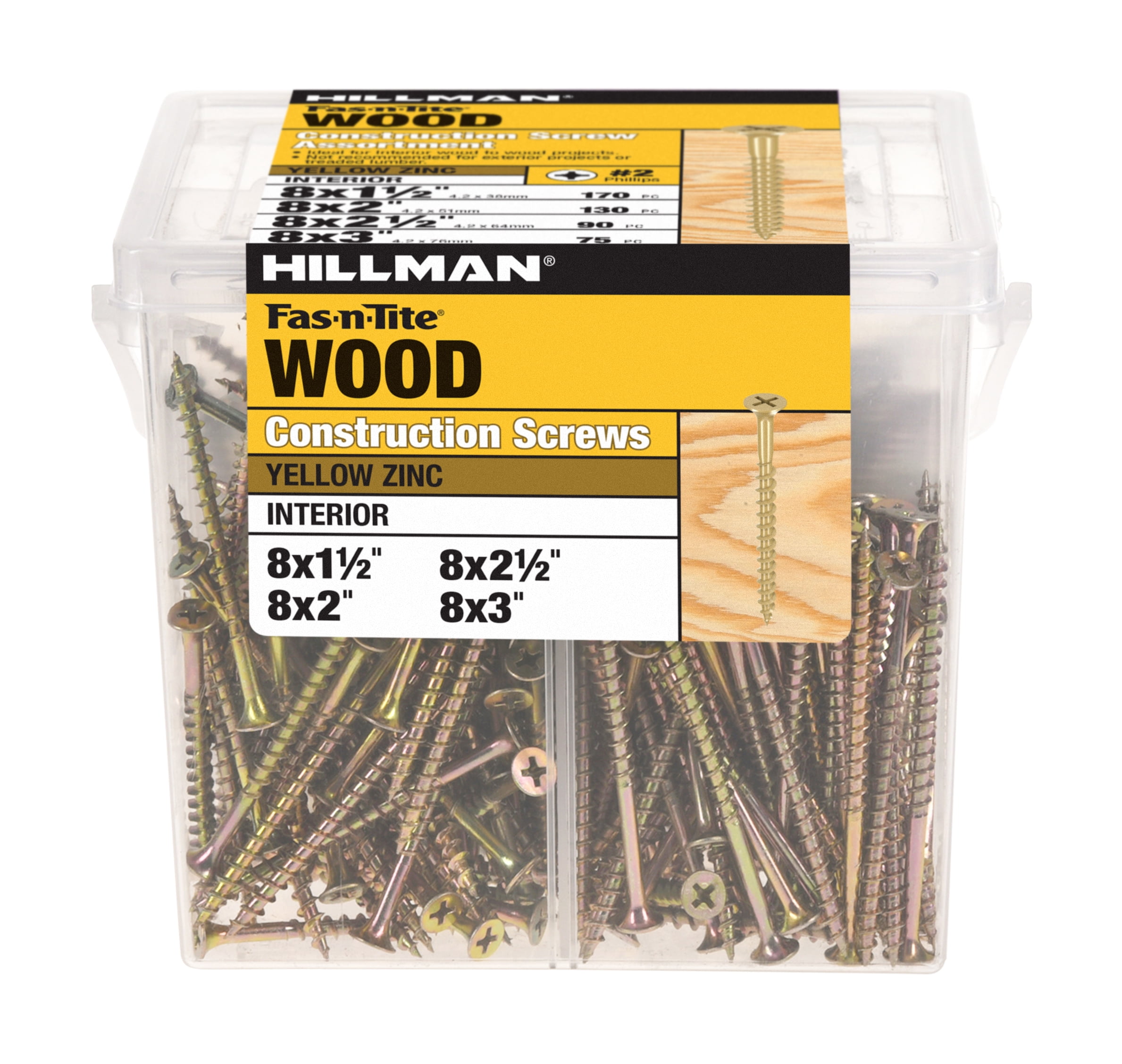 Fas-N-Tite Yellow Zinc Interior Wood Construction Screws 4 Sizes