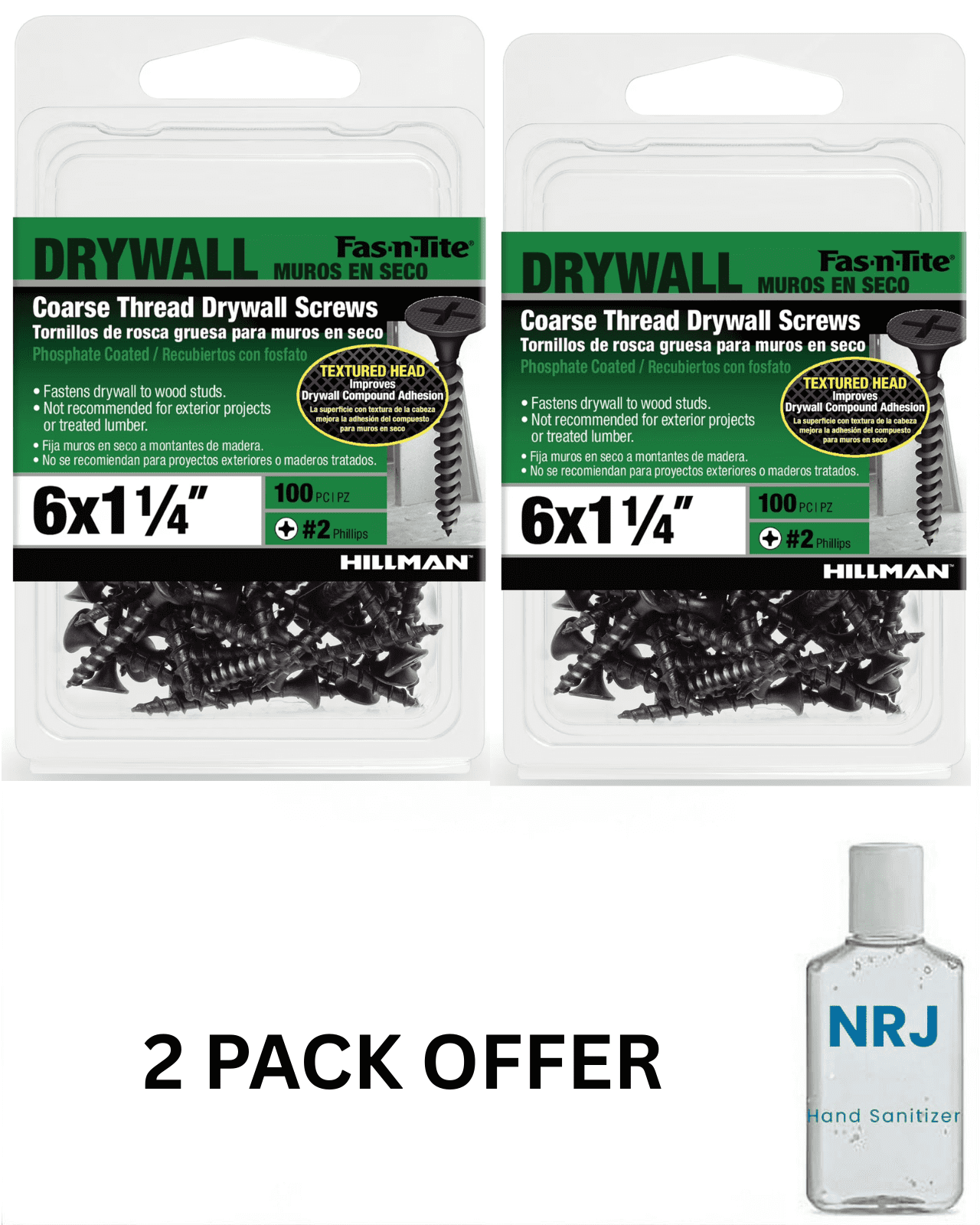 Fas-n-Tite Coarse Thread Drywall Screws, #6 x 1-1/4" Interior Screws, Phillips, 100 pack