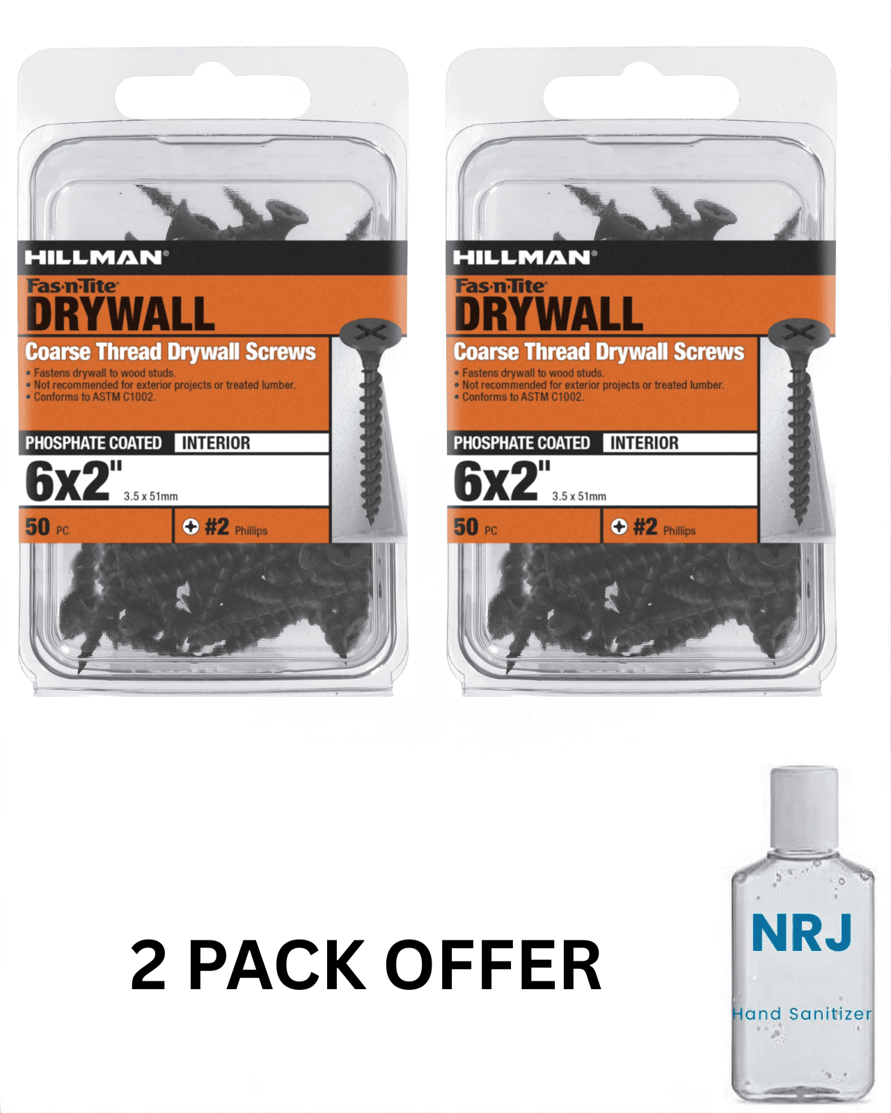 Fas-n-Tite Coarse Thread Drywall Screws, 6 x 2", Steel, Interior Screws, Phillips, 50 pack