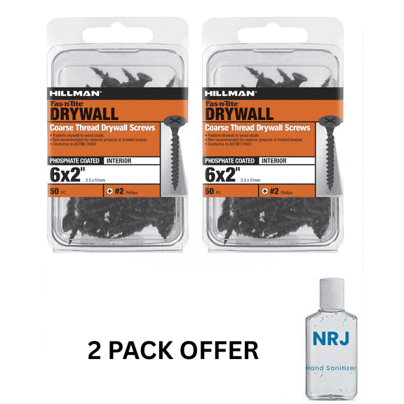 Fas-n-Tite Coarse Thread Drywall Screws, 6 x 2", Steel, Interior Screws, Phillips, 50 pack