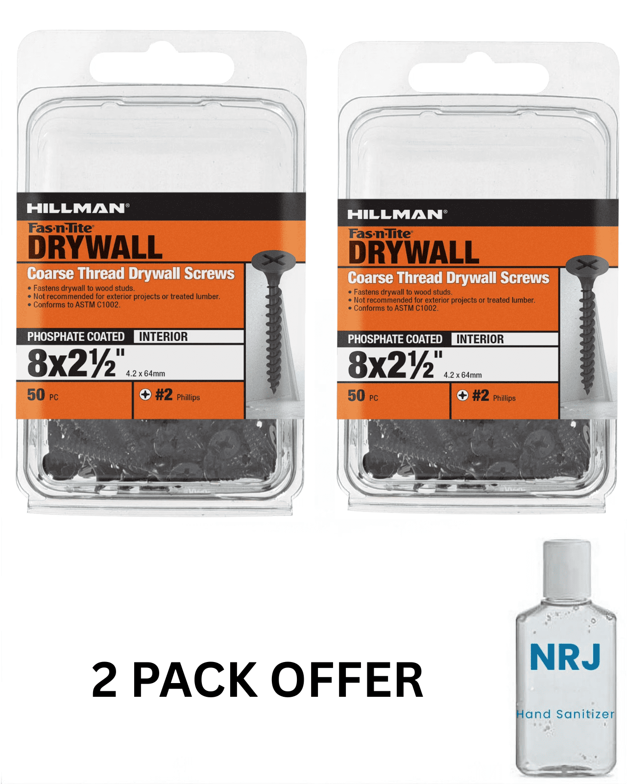 Fas-n-Tite Coarse Thread Drywall Screws, 8 x 2-1/2"Interior Screws, Phillips, 50 pack