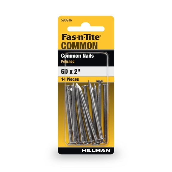 Fas-n-tite Common Nails, 6D x 2", Steel, Polished, Gray, Interior Nails, 14 pack