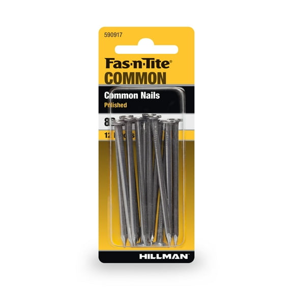 Fas-n-tite Common Nails, 8D x 2-1/2", Steel, Polished, Gray, Interior Nails, 12 pack