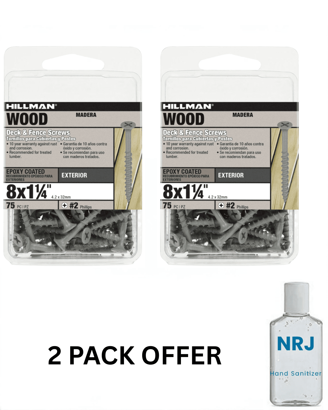 Fas-n-Tite Deck and Fence Wood Screws, #8 x 1-14", Steel, Epoxy, Phillips, Gray, 75 pack