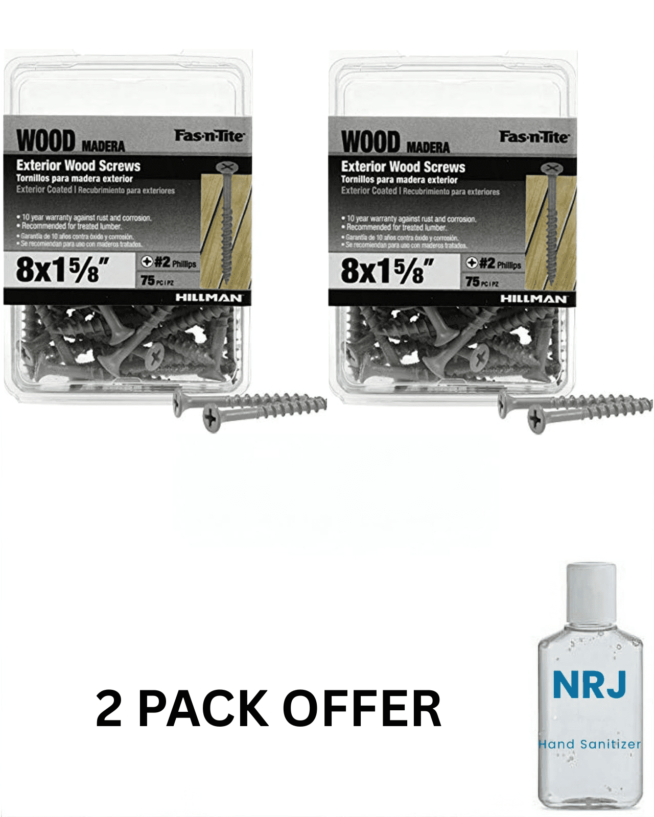 Fas-n-Tite Deck and Fence Wood Screws, #8 x 1-5/8", Steel, Epoxy, Phillips, Gray, 75 pack