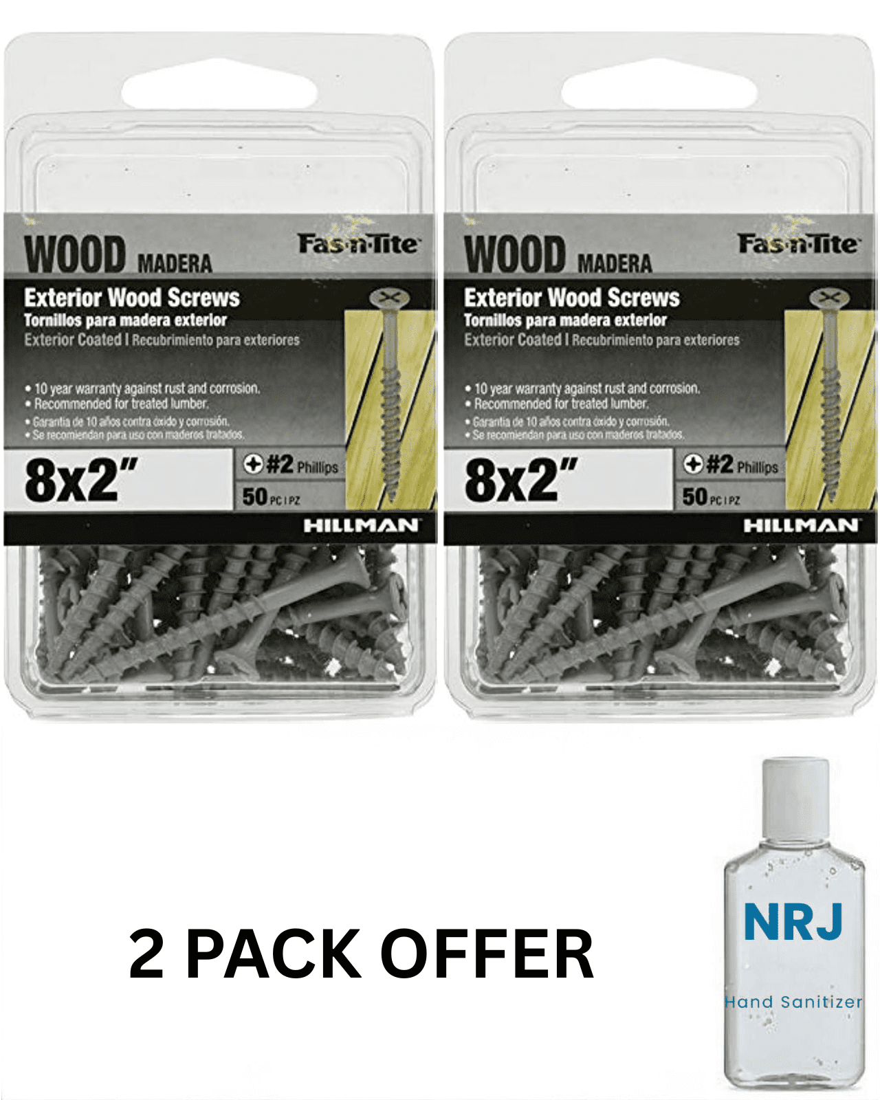 Fas-n-Tite Deck and Fence Wood Screws, #8 x 2", Steel, Epoxy, Phillips, Gray, 50 pack