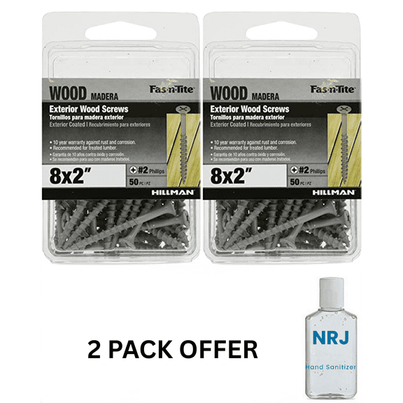 Fas-n-Tite Deck and Fence Wood Screws, #8 x 2", Steel, Epoxy, Phillips, Gray, 50 pack