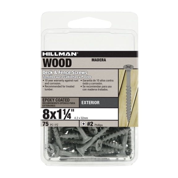 Fas-n-Tite Deck and Fence Wood Screws, #8 x 1-14", Steel, Epoxy, Phillips, Gray, 75 pack
