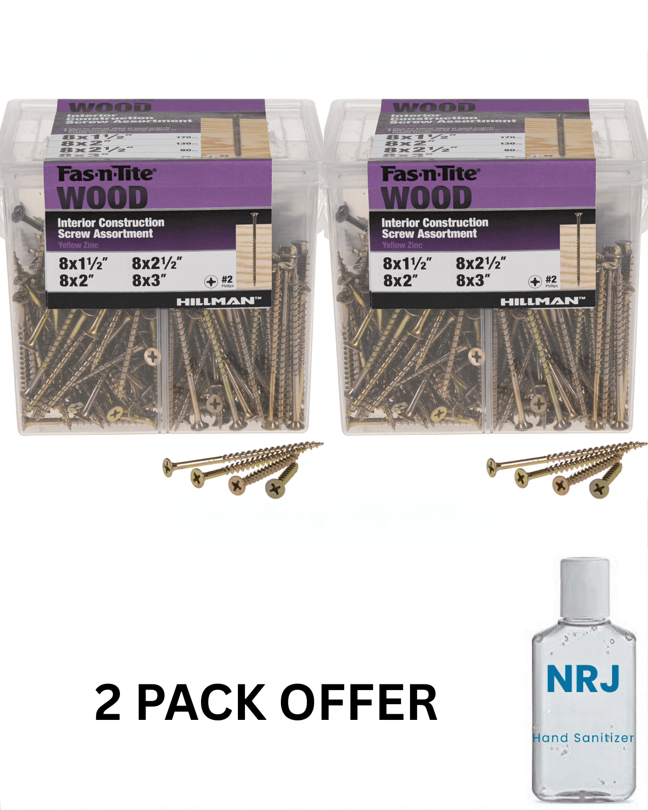 Fas-n-Tite Interior Wood Construction Screws, 4 Size Variety, Steel, Zinc Finish, 465 pack