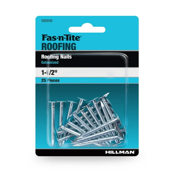 Fas-n-tite Roofing Nails, 1-1/2", Steel, Electro-Galvanized Finish, Gray, 25 pack
