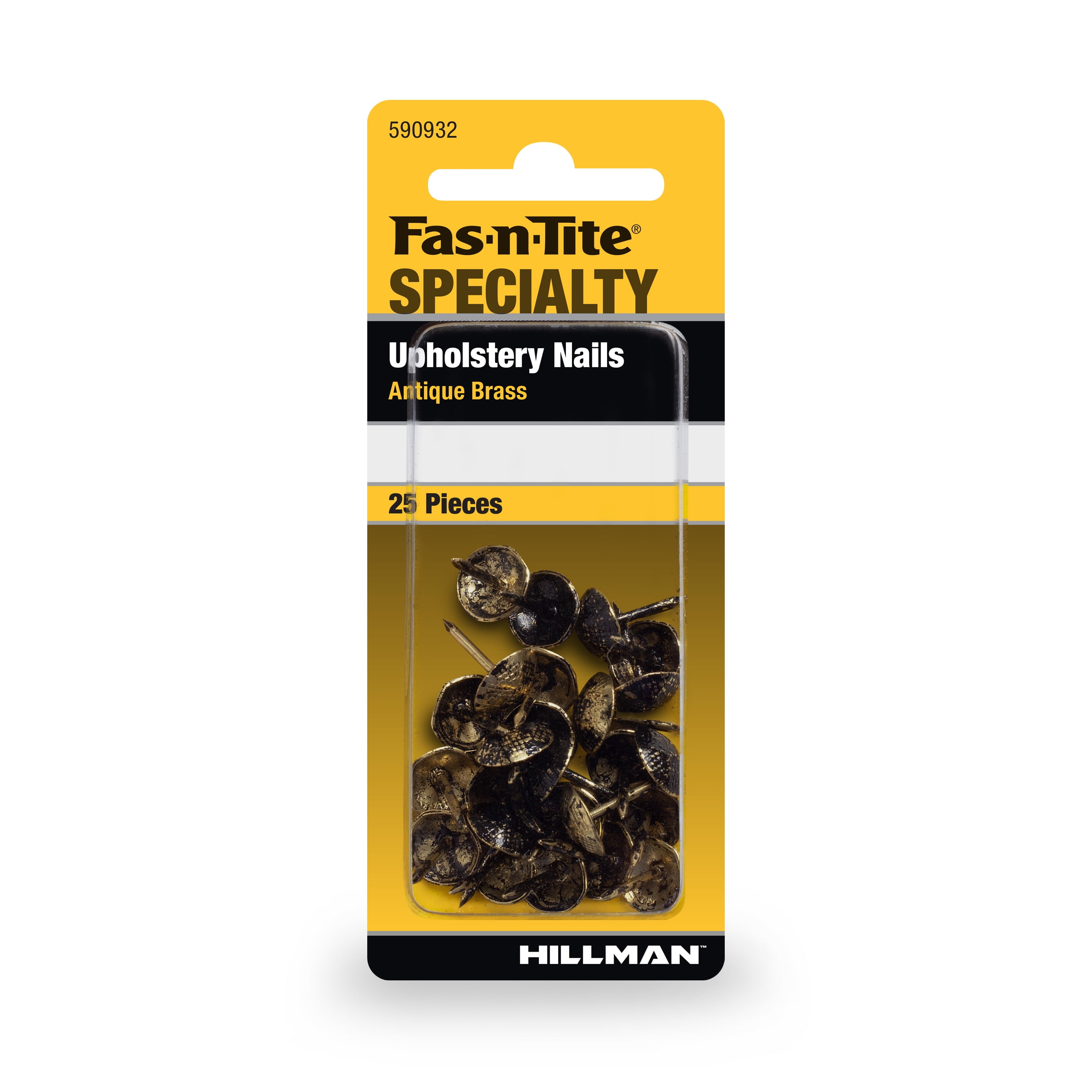 Fas-n-tite Upholstery Nails, Steel, Bright Finish, Antique Brass, 25 pack