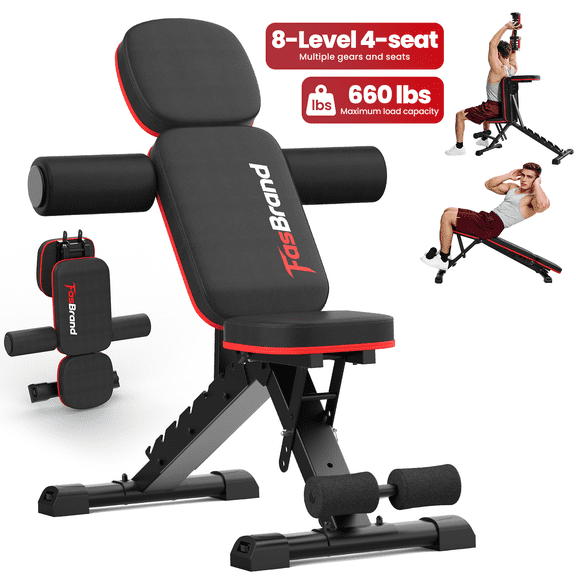 FasBran Adjustable Weight Bench for Home Gym, 660LBS Foldable Workout Bench with 8 Backrest & 4 Seat Positions, Incline Decline Bench Press Bench with Adjustable Leg & Elbow Support for Full Body Str