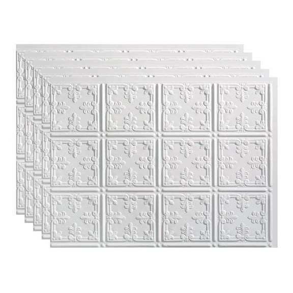 FASÄDE Traditional Style/Pattern 10 Decorative Vinyl 18in x 24in Backsplash Panel in Gloss White (5 Pack)